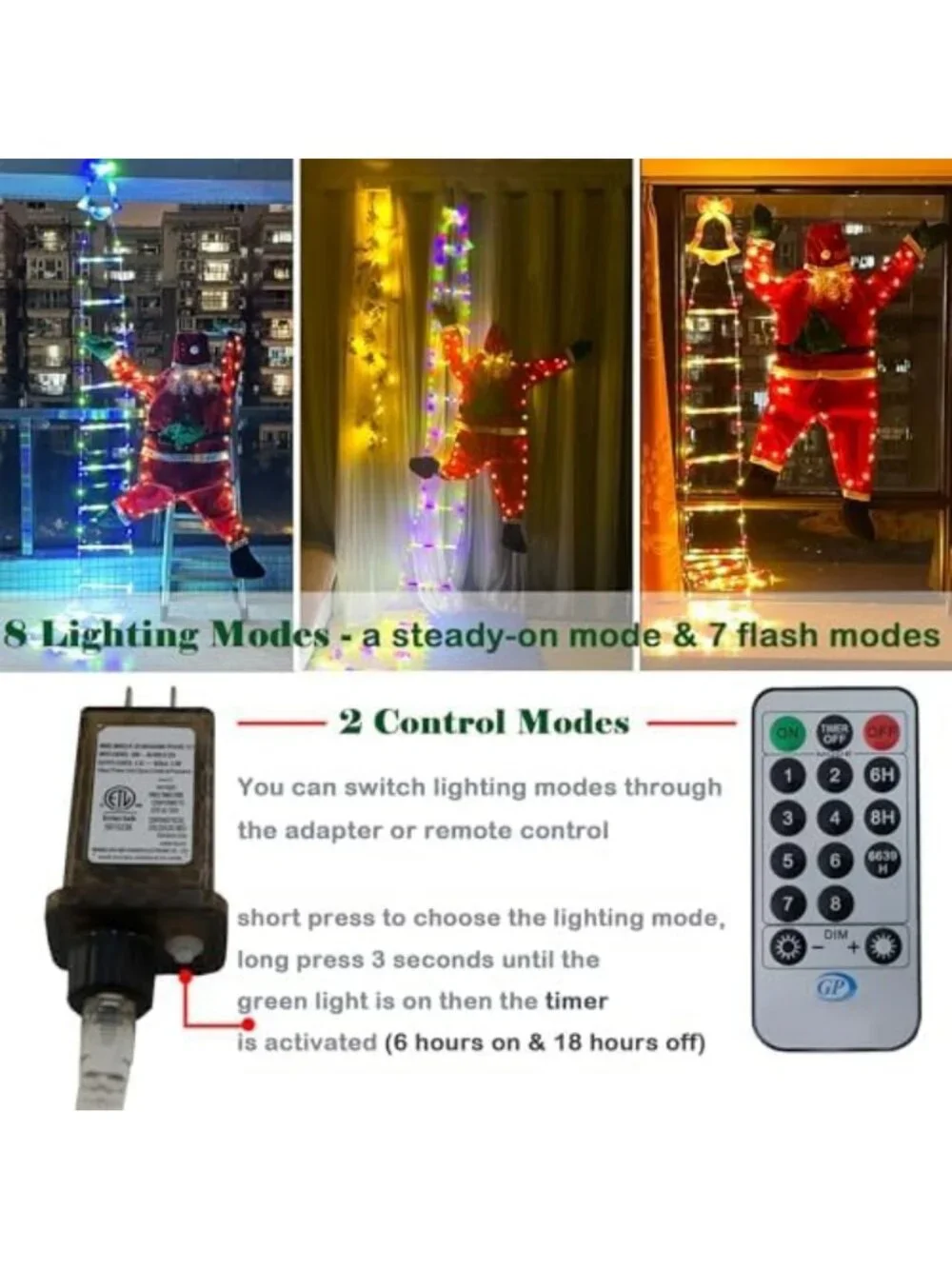 10ft LED Christmas Ladder Light with 5.6ft Hanging Santa Decor - Holiday Cheer!